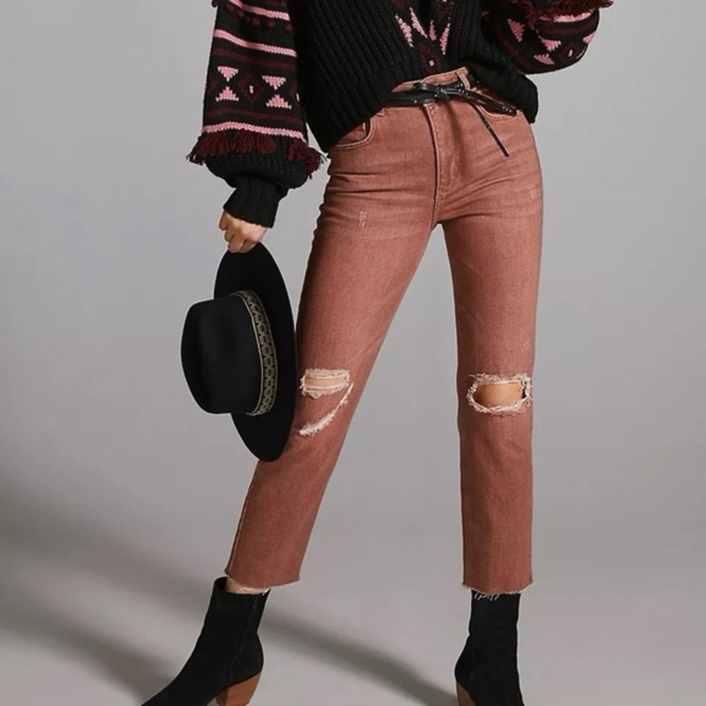 Pilcro The Vintage Straight Jeans, Terracotta color, size 27
